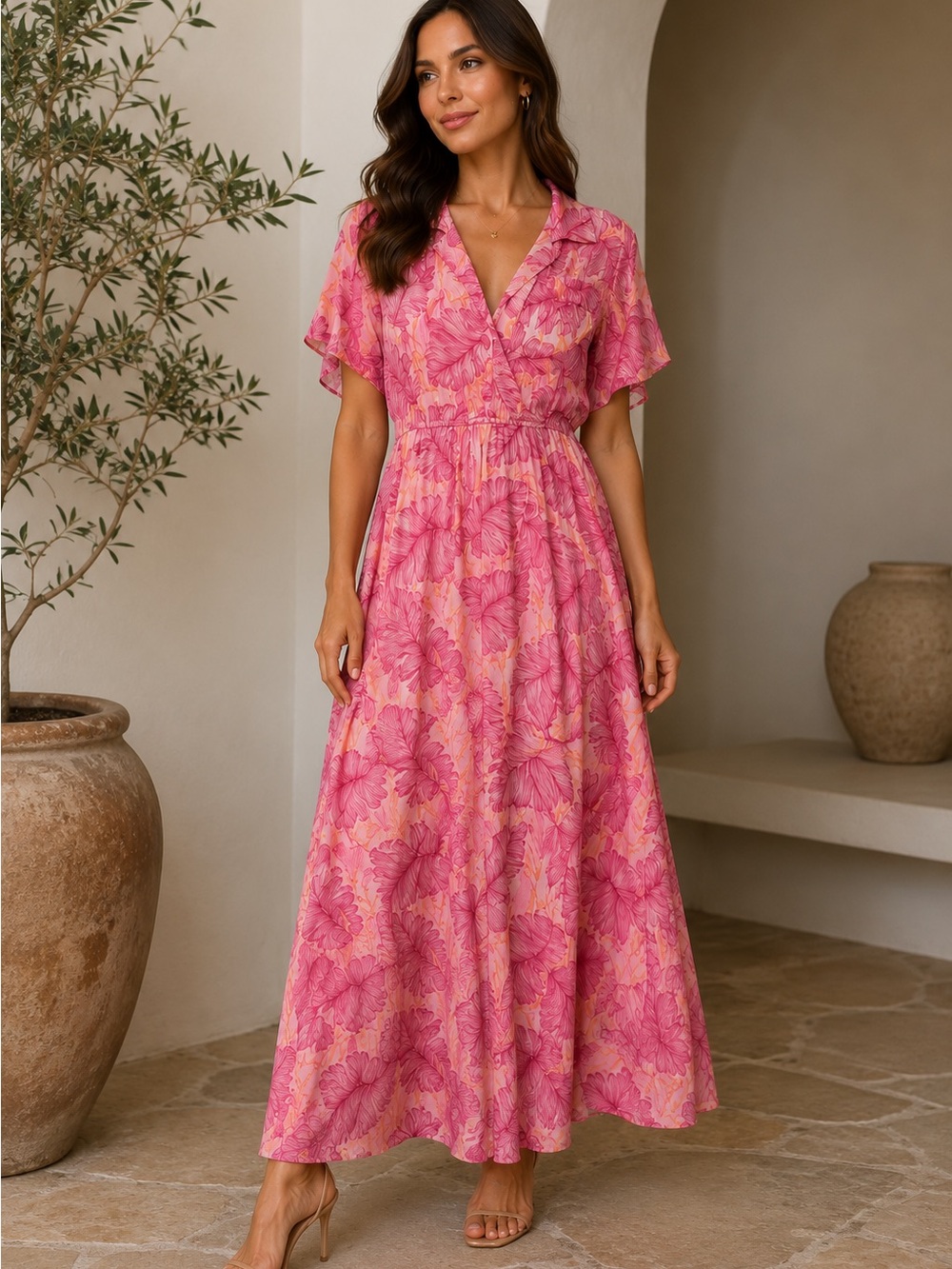 Adini feather print maxi vintage dress Large